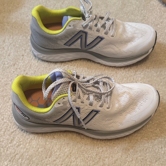 New Balance White Gray Neon Yellow Women's Sneakers - Picture 3 of 5